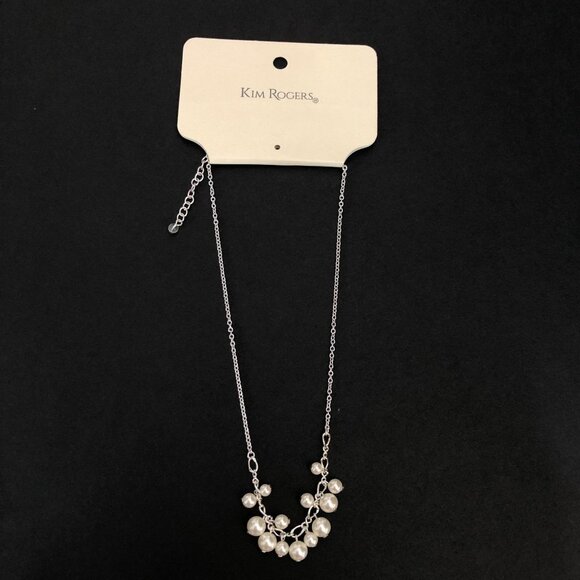 Kim Rogers White Pearl Front Silver Tone Necklace With 2 Strand Pearl Bracelet - Picture 2 of 11